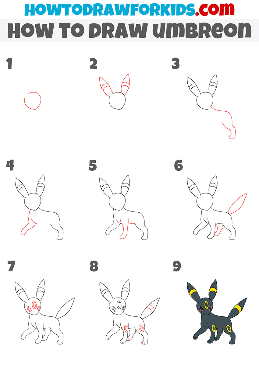 how to draw umbreon step by step