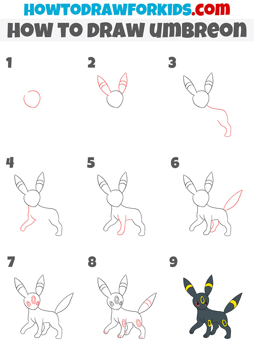 How to Draw Umbreon - Easy Drawing Tutorial For Kids