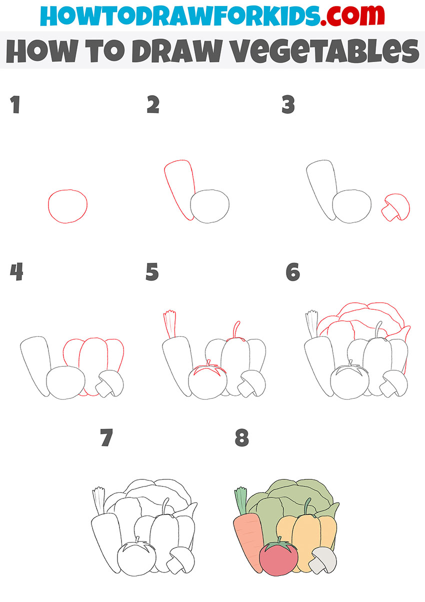 how to draw vegetables step by step
