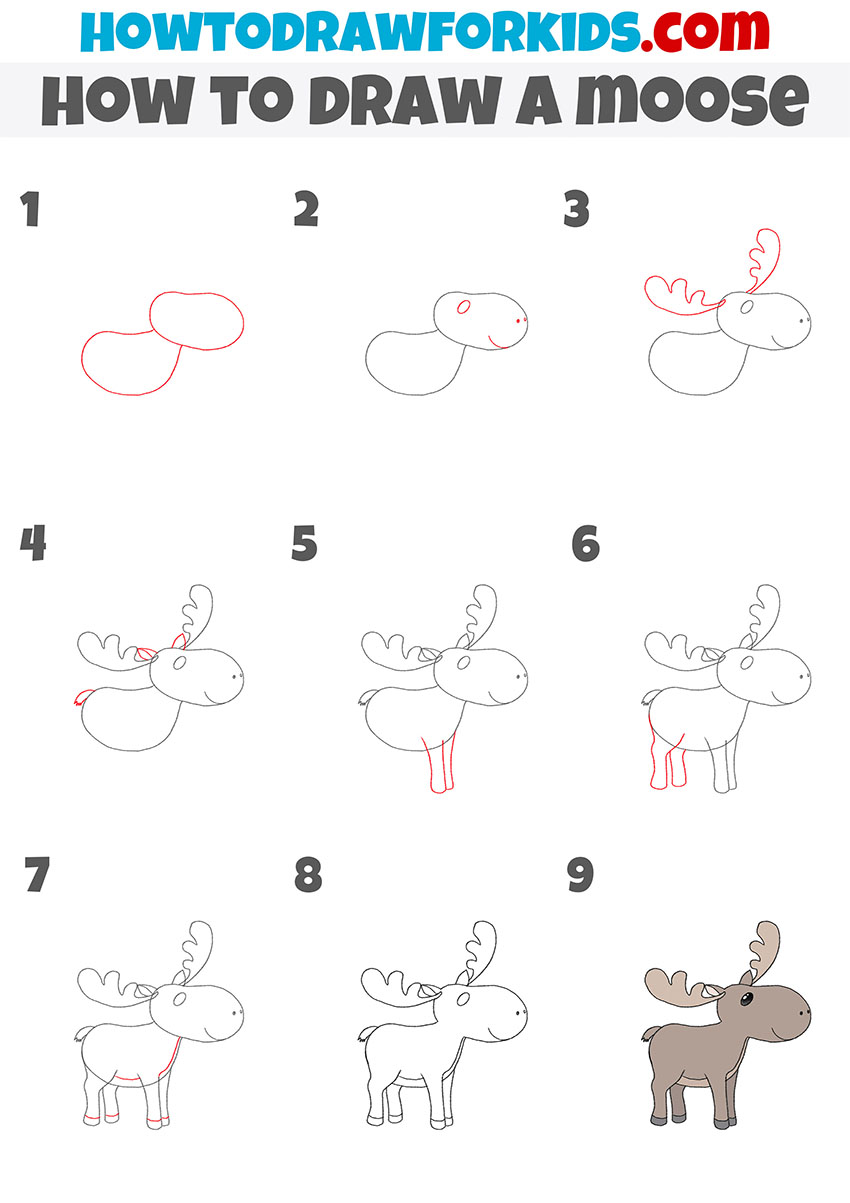 how to draw a moose step by step