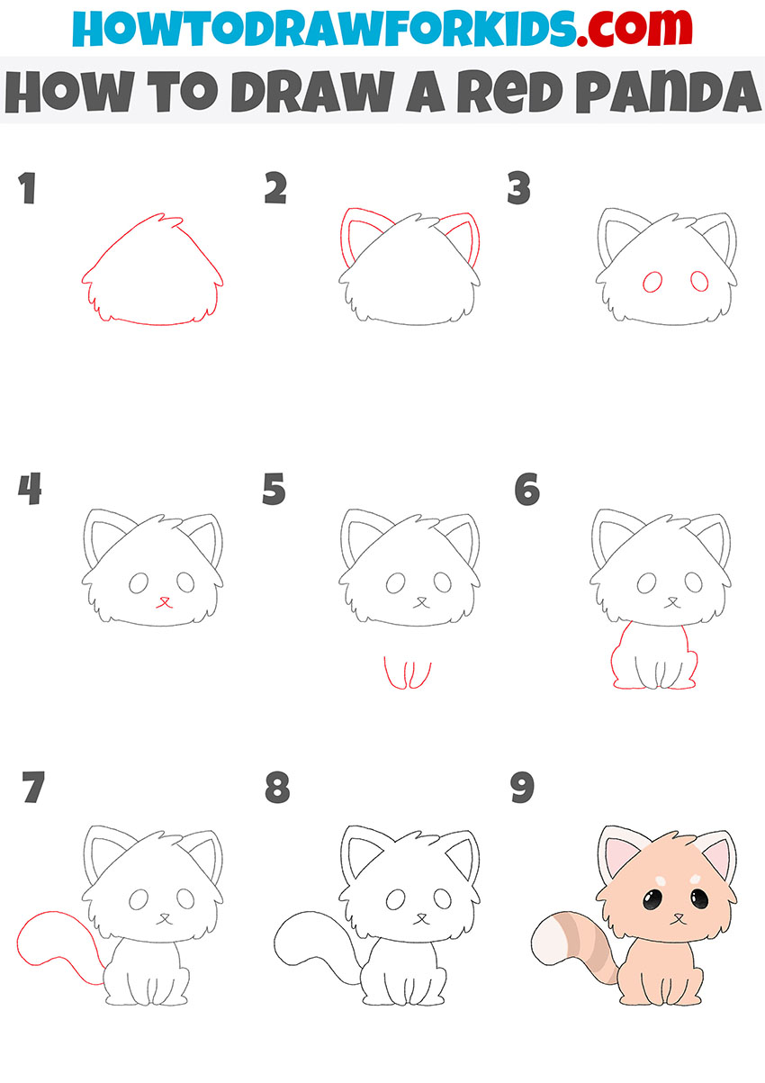 how to draw a red panda step by step
