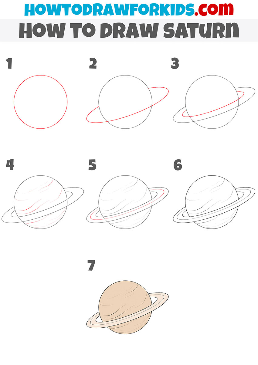 how to draw saturn step by step