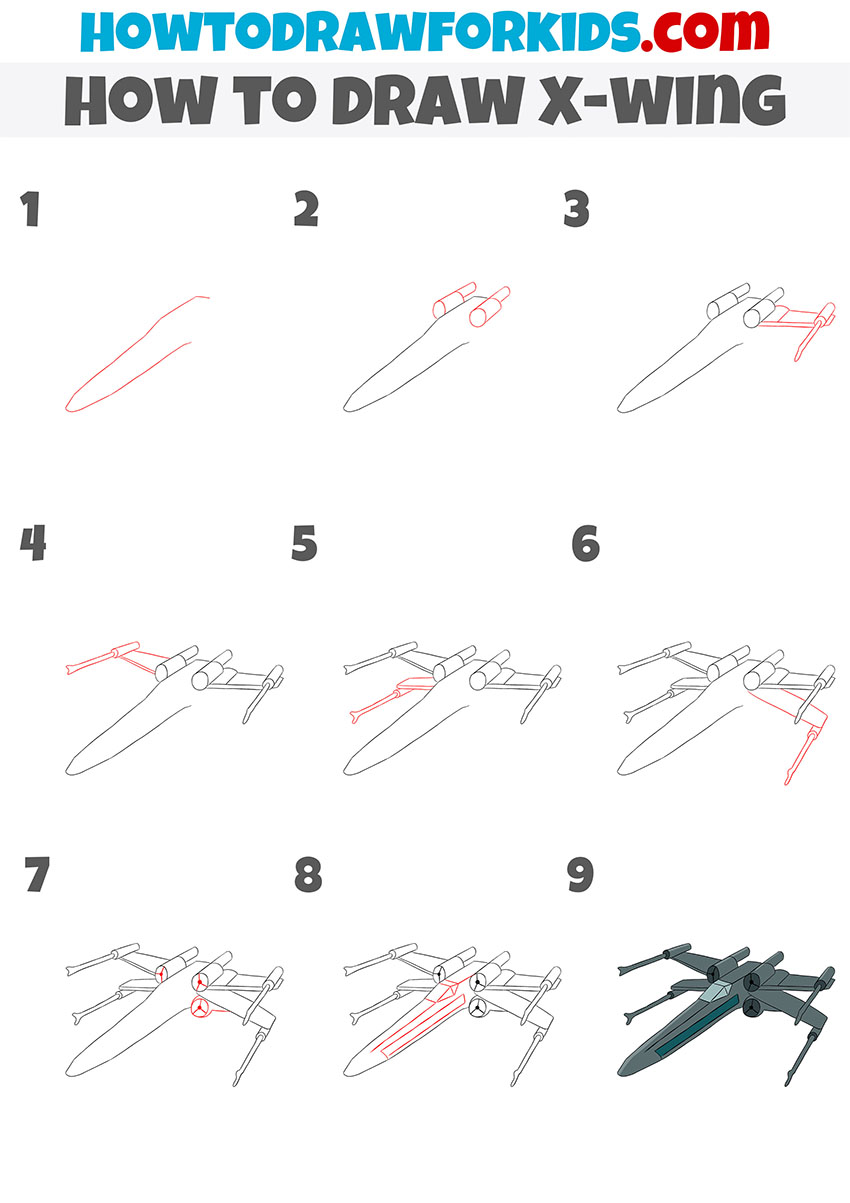how to draw x-wing step by step