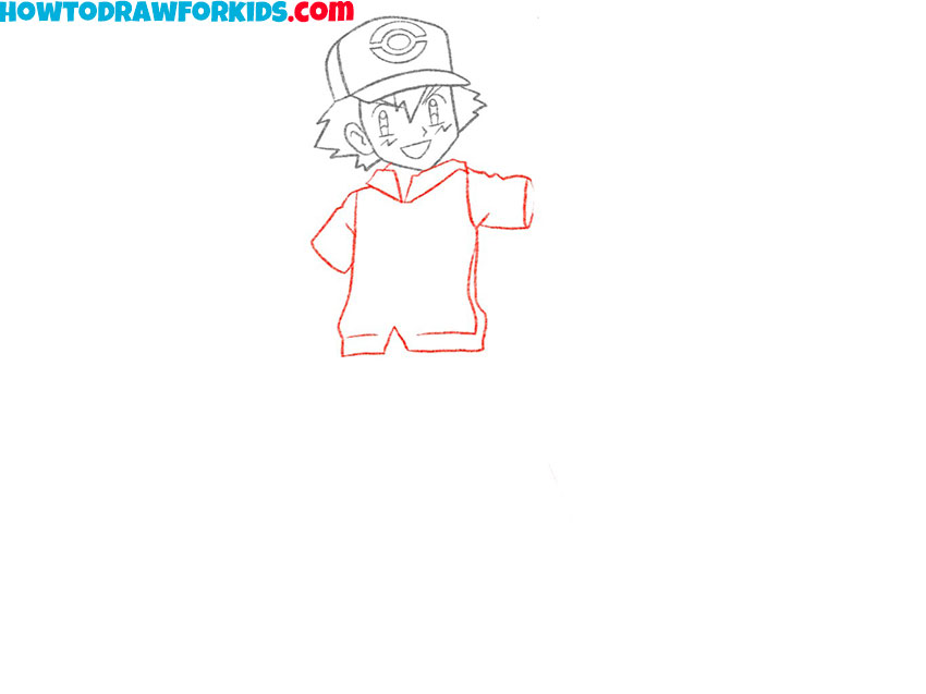 how to draw ash ketchum for kids