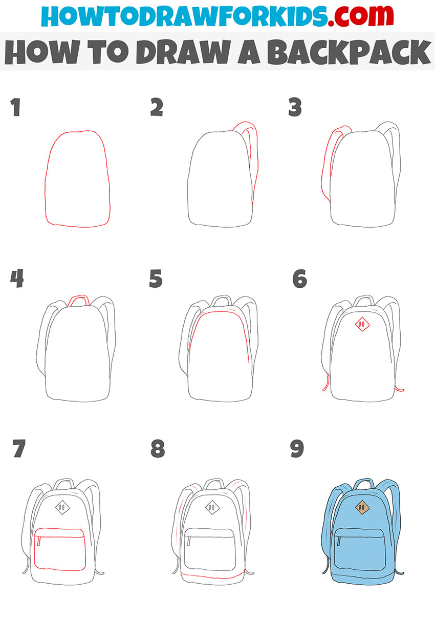 Backpack Drawing Tutorial - How to draw Backpack step by step