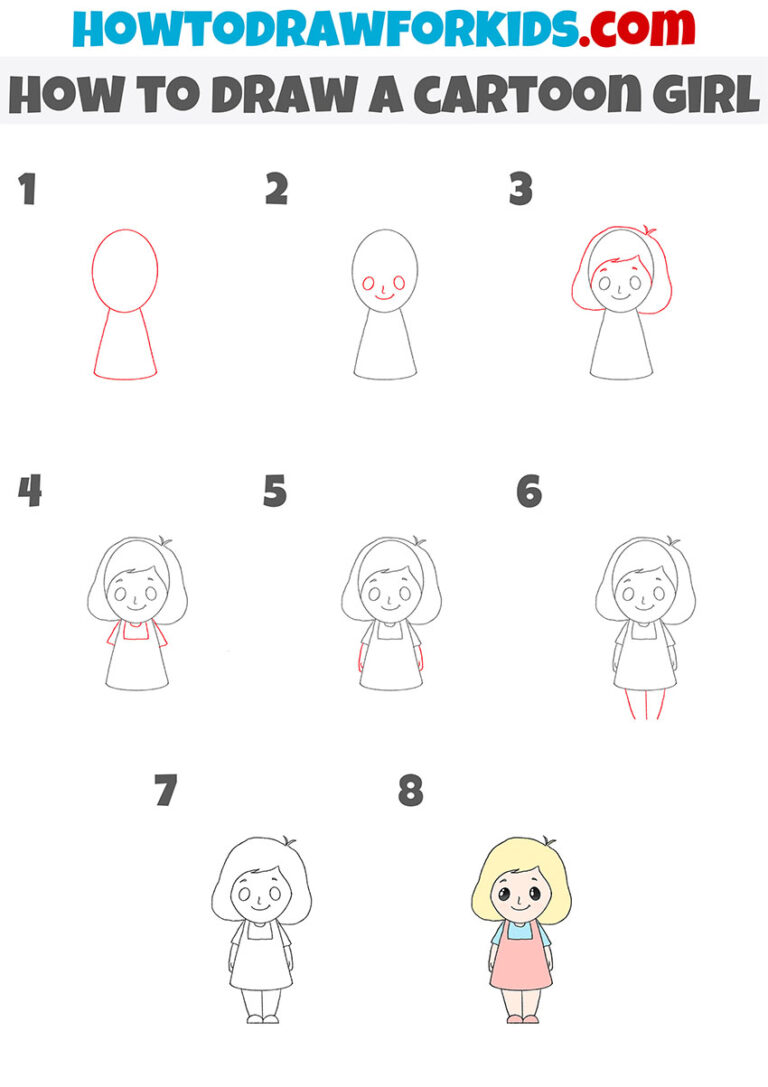 How to Draw a Cartoon Girl - Easy Drawing Tutorial For Kids