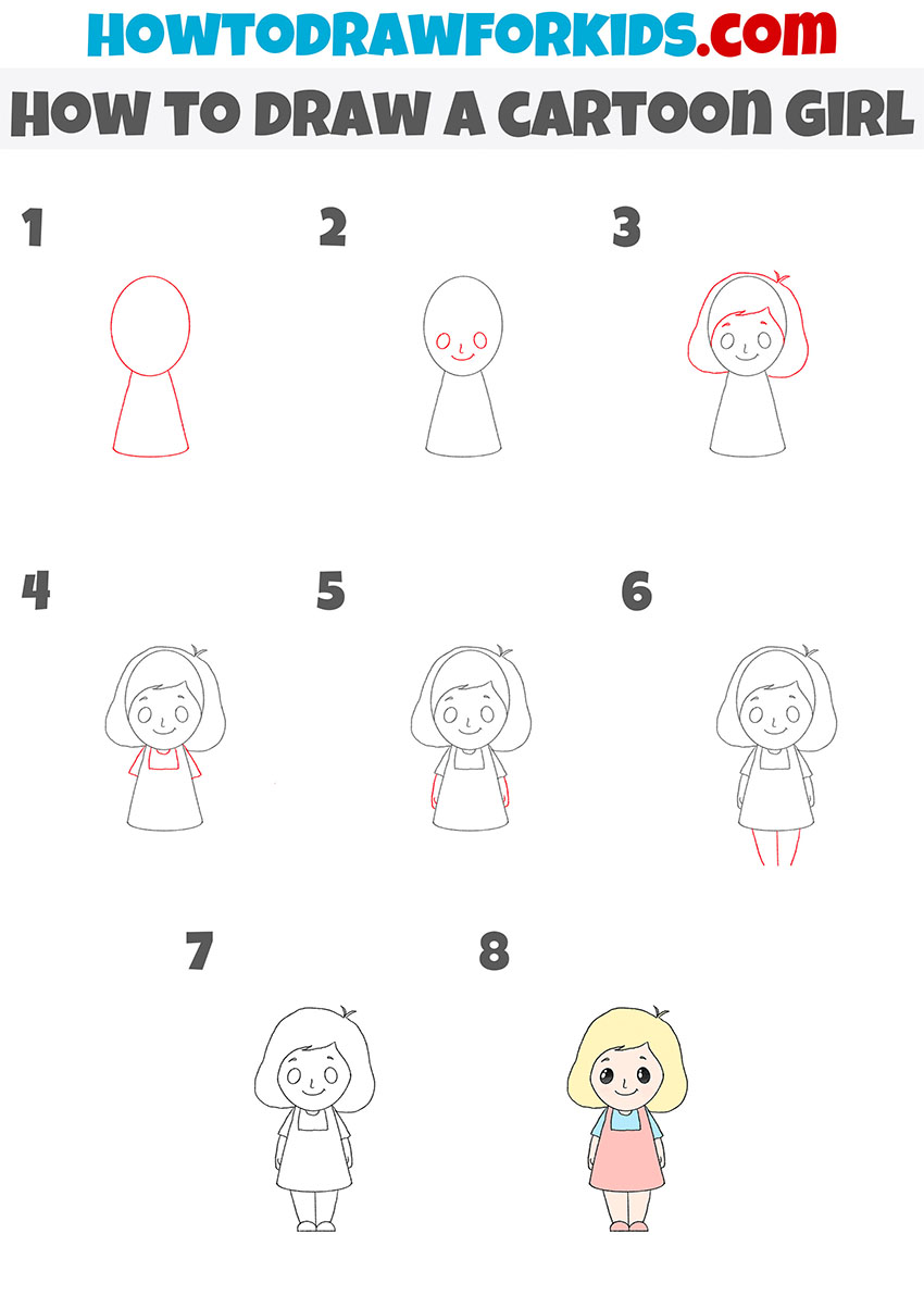 how to draw a cartoon girl step by step