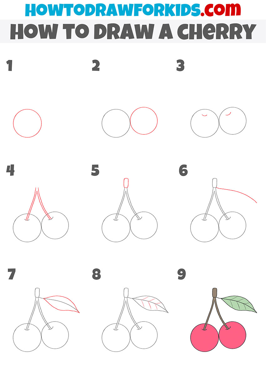 how to draw a cherry step by step