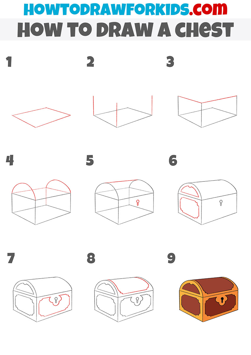 how to draw a chest step by step