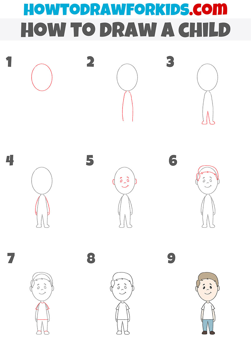 how to draw a child step by step