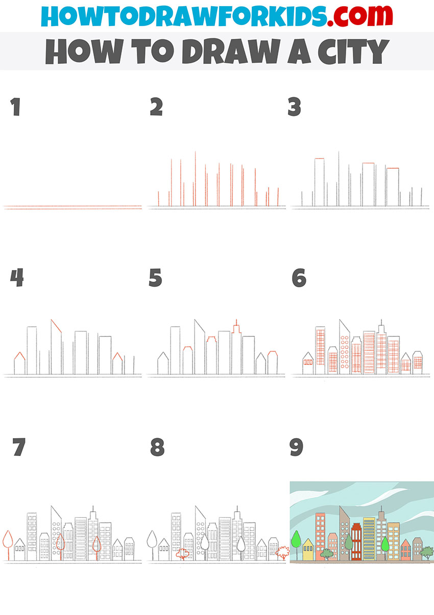 how to draw a city step by step