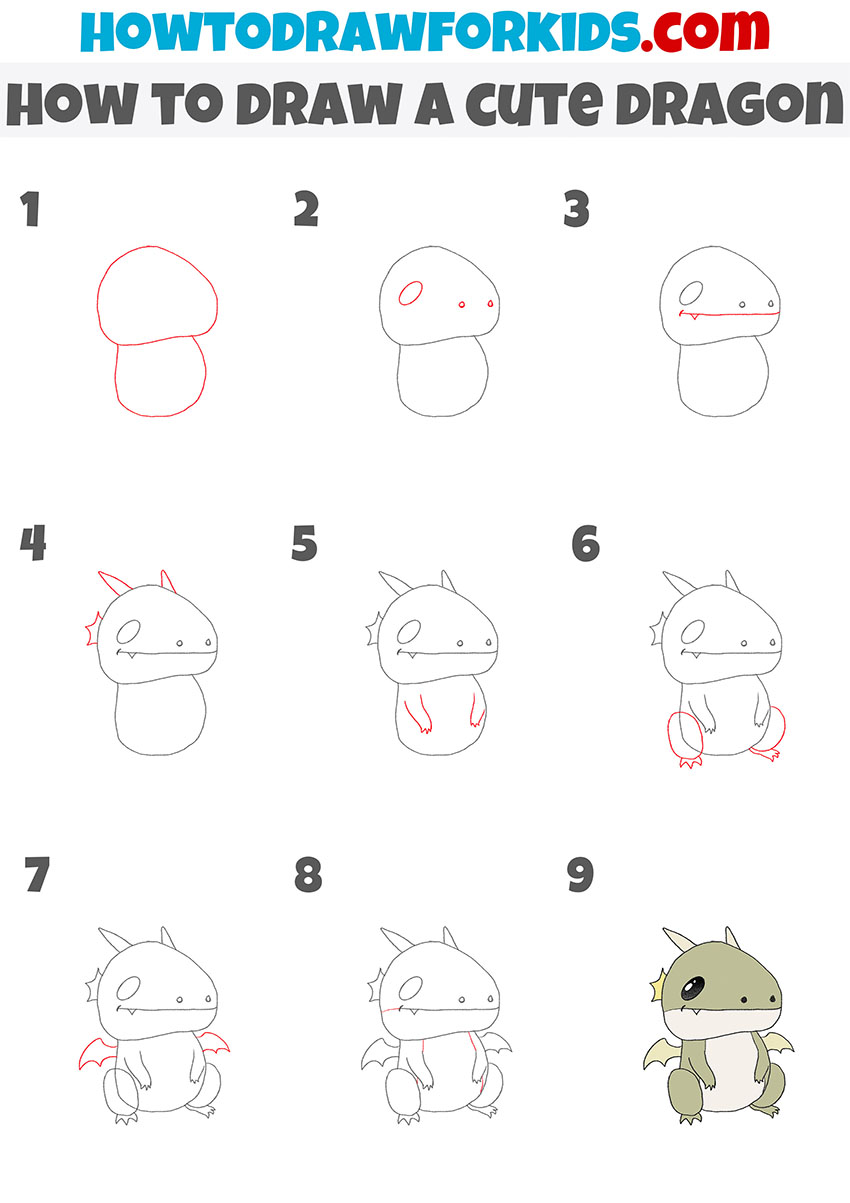 how to draw a cute dragon step by step