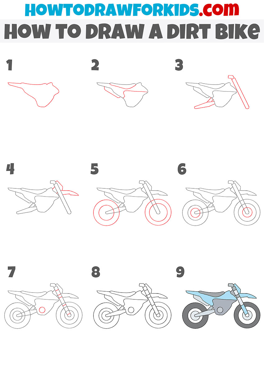 how to draw a dirt bike step by step
