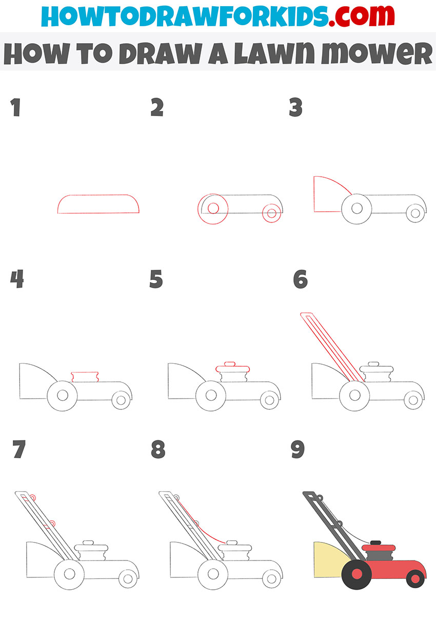 how to draw a lawn mower step by step