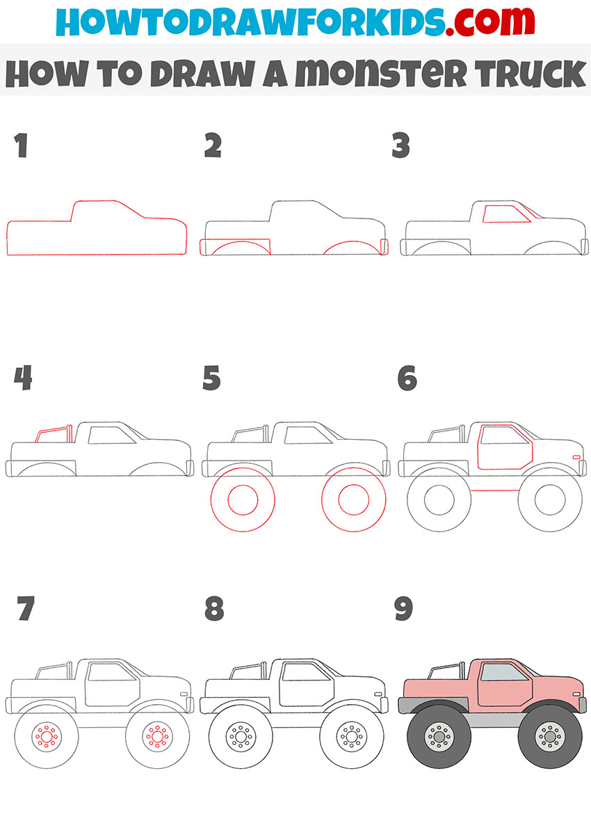 how to draw a monster truck step by step