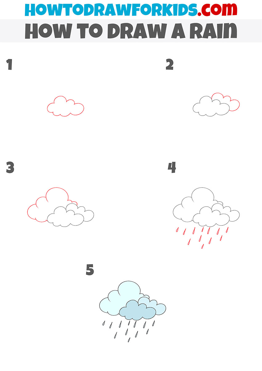 how to draw a rain step by step