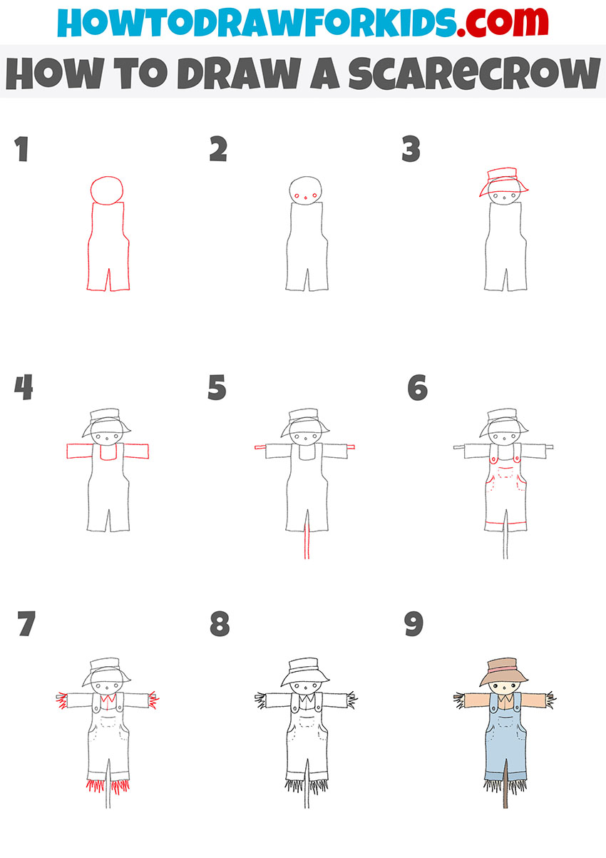 how to draw a scarecrow step by step