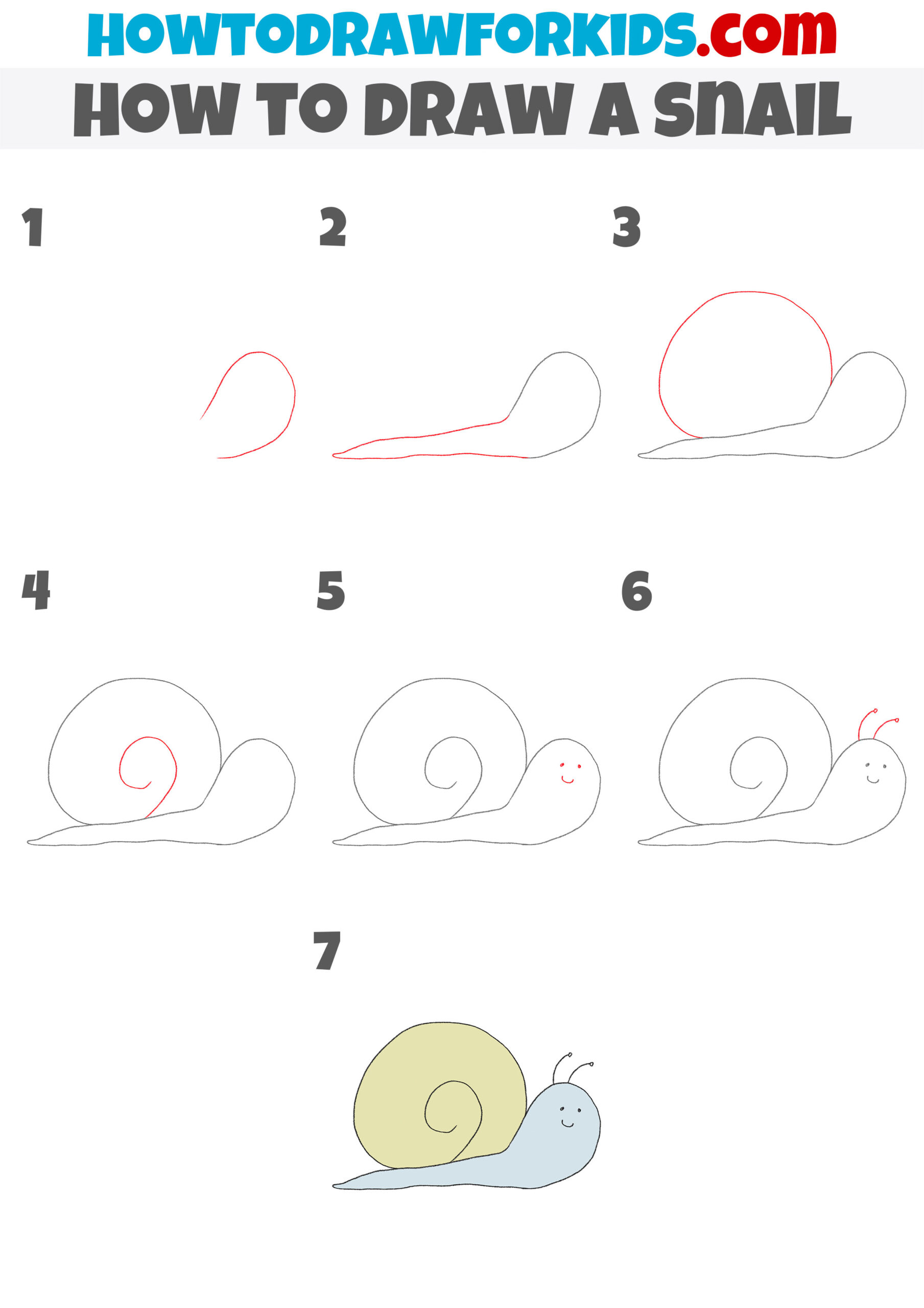 how to draw a snail step by step