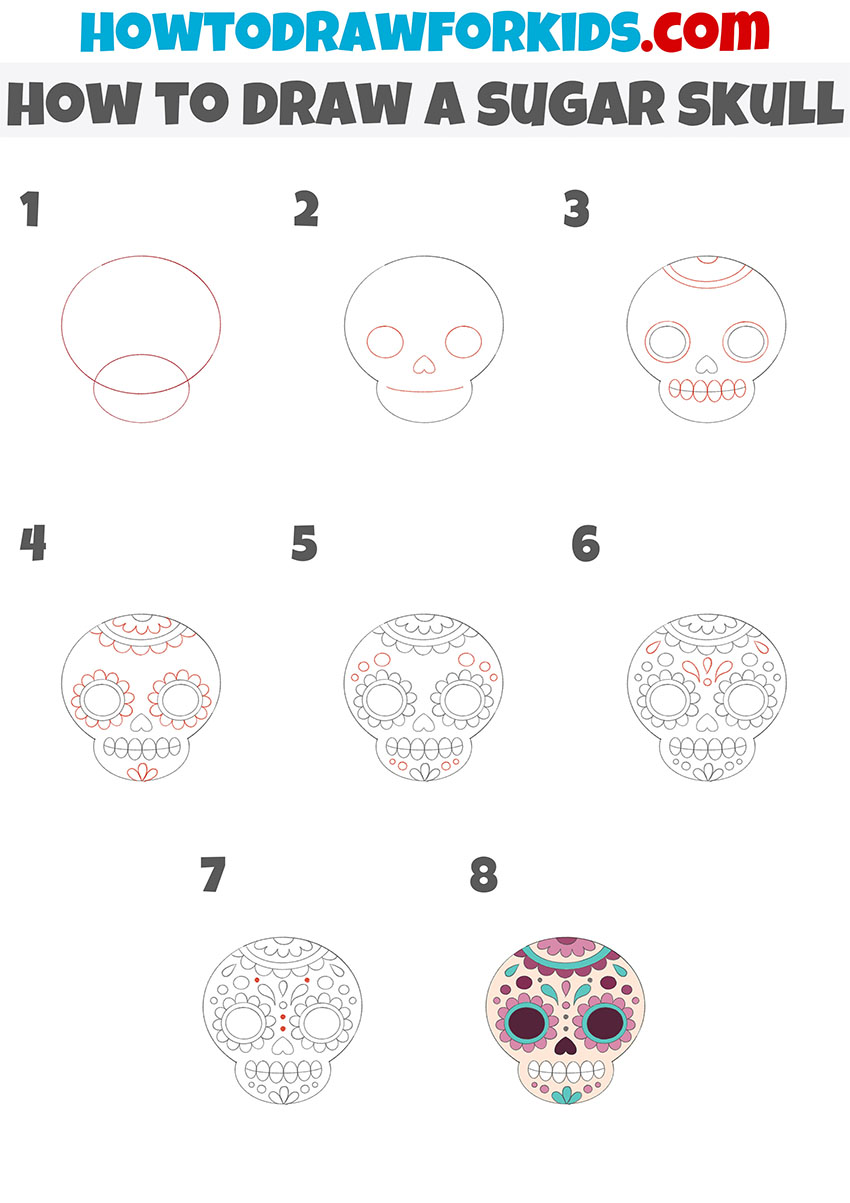 how to draw a sugar skull step by step