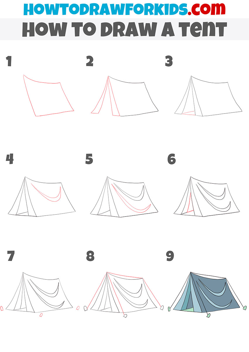 how to draw a tent step by step