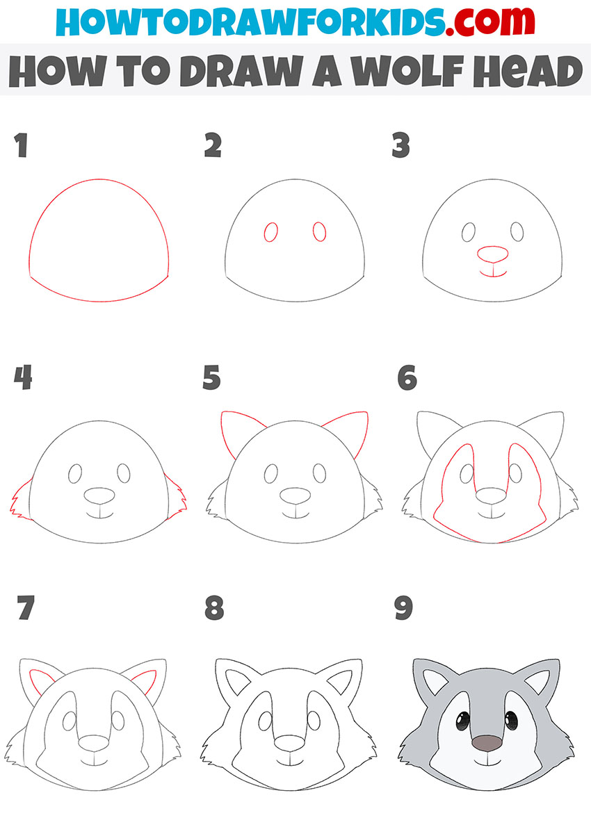 how to draw a wolf head step by step