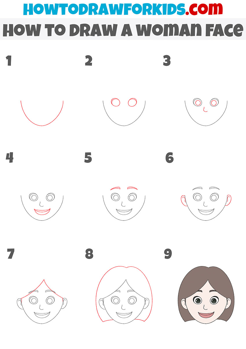 woman face step by step drawing tutorial