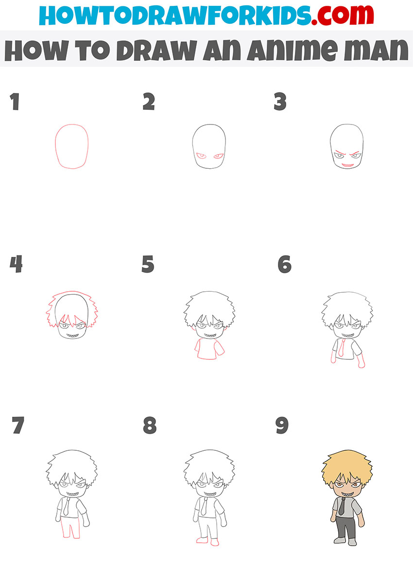 how to draw an anime man step by step