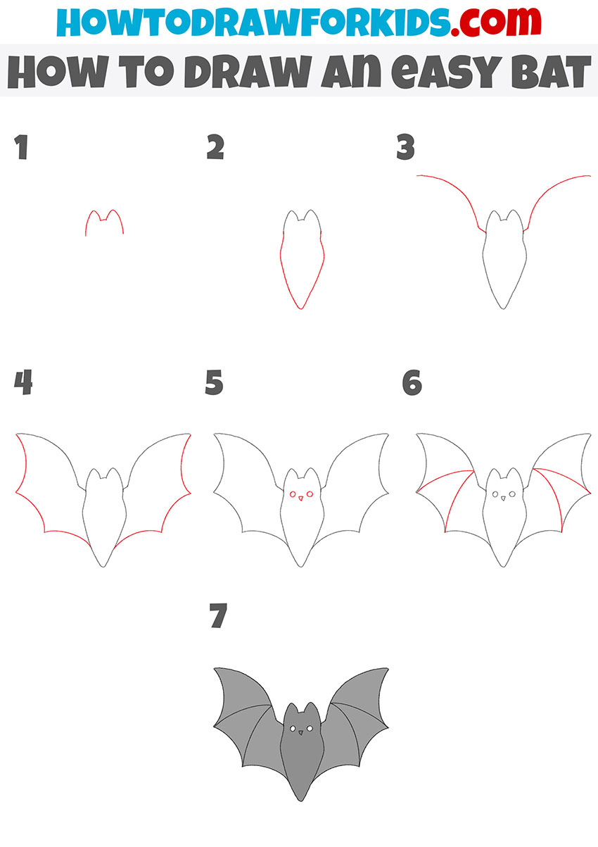 how to draw an easy bat step by step