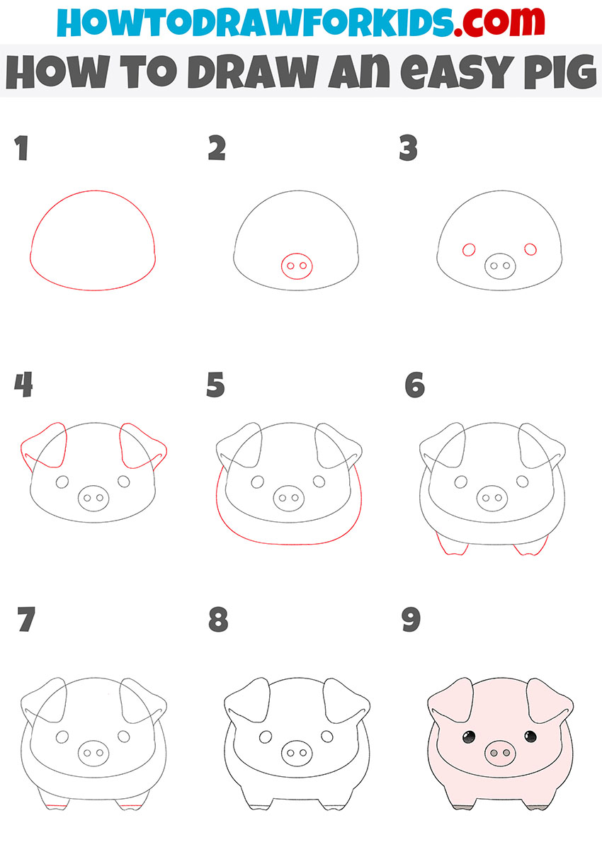how to draw an easy pig step by step