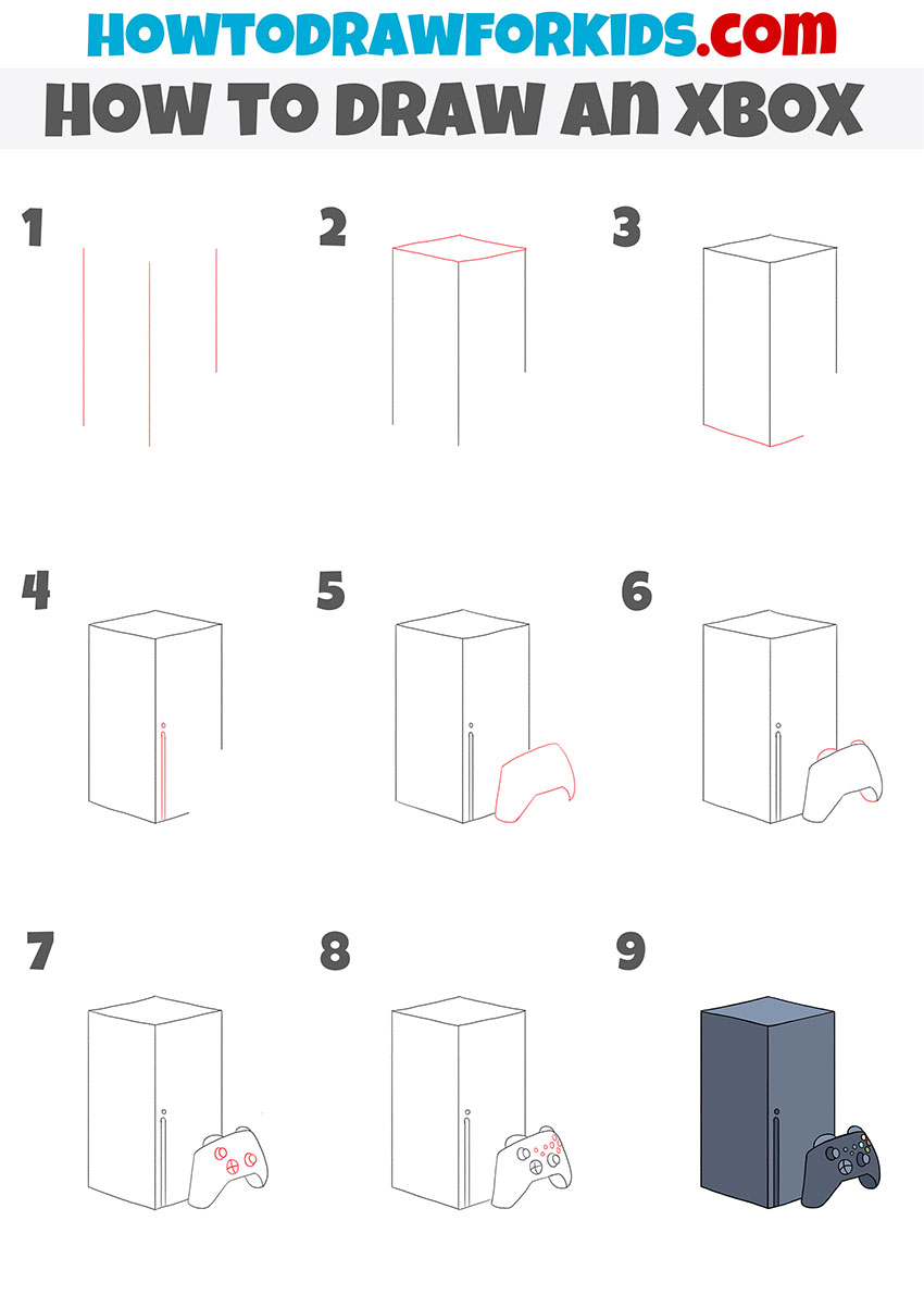 how to draw an xbox step by step