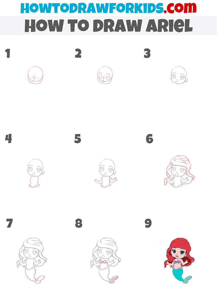 how to draw ariel step by step