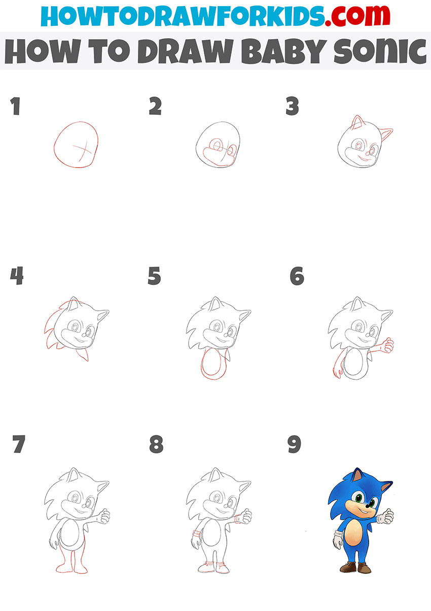 how to draw baby sonic step by step