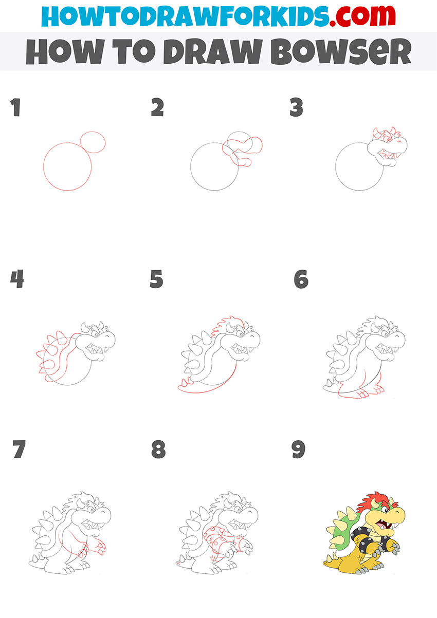 how to draw bowser step by step