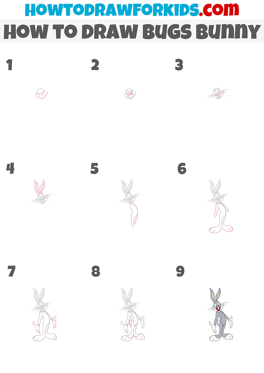 how to draw bugs bunny step by step