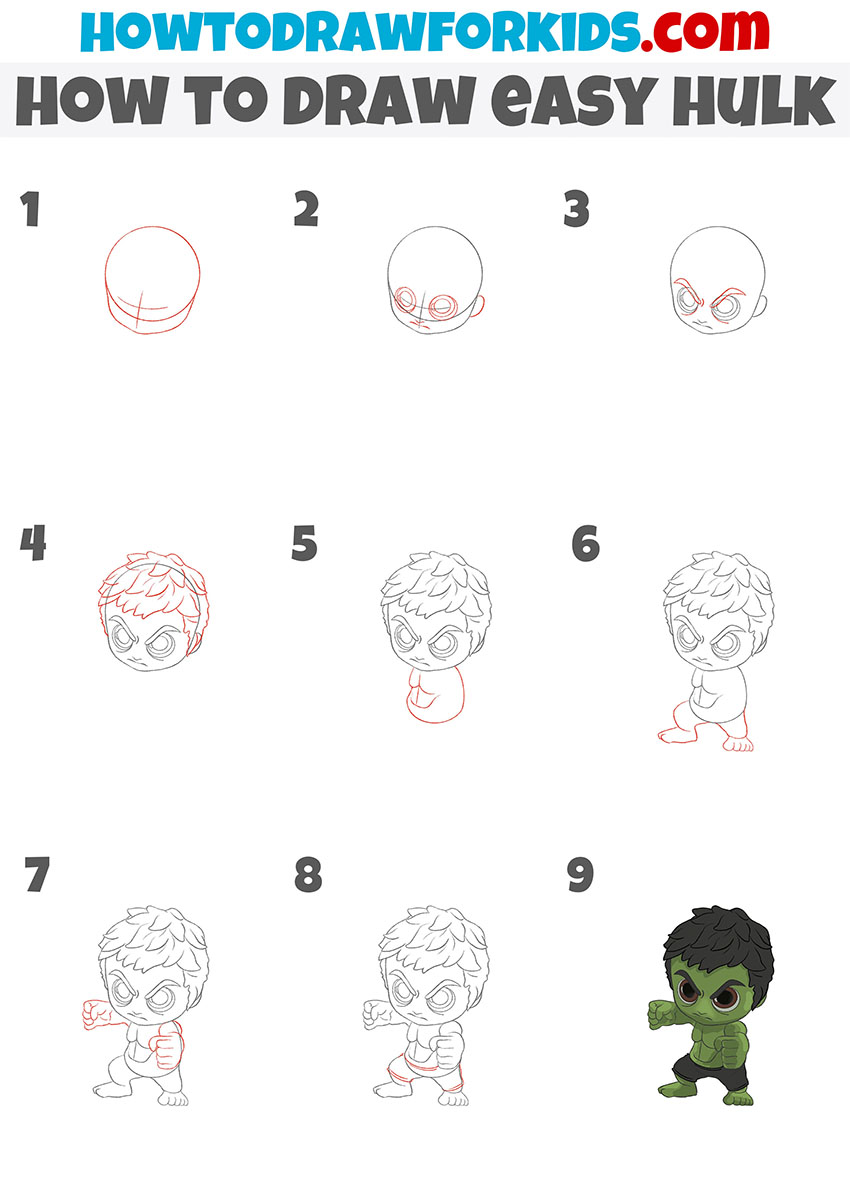 how to draw easy hulk step by step