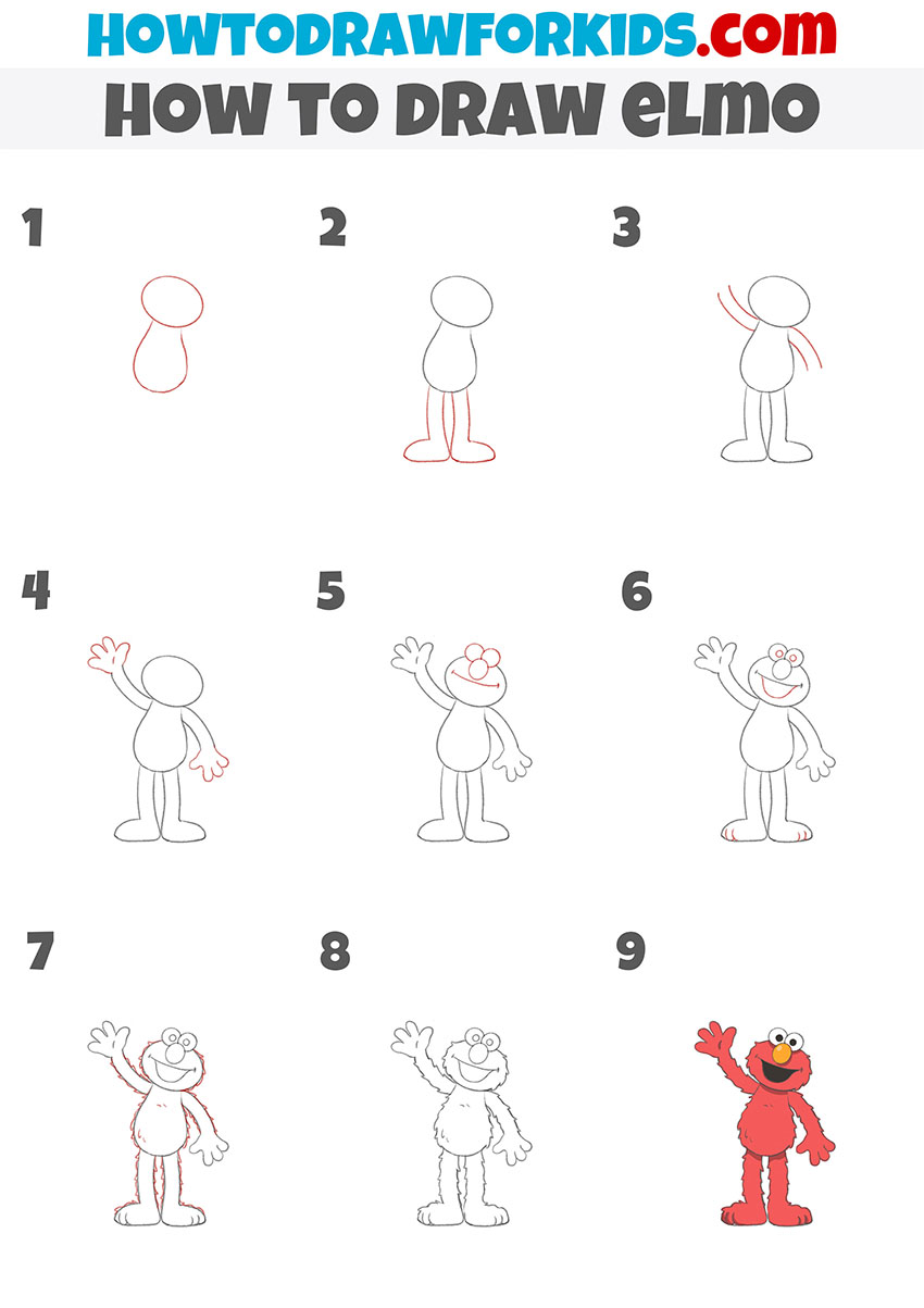 How Draw Elmo Easy Drawing Tutorial For Kids