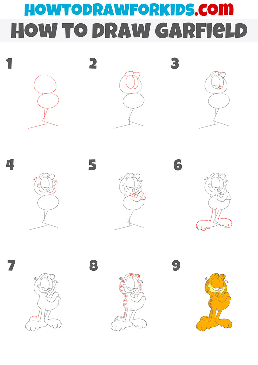 how to draw garfield step by step