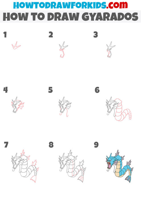 How to Draw Gyarados - Easy Drawing Tutorial For Kids