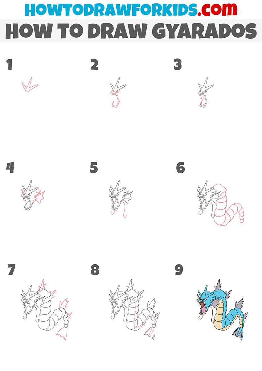 how to draw gyarados step by step