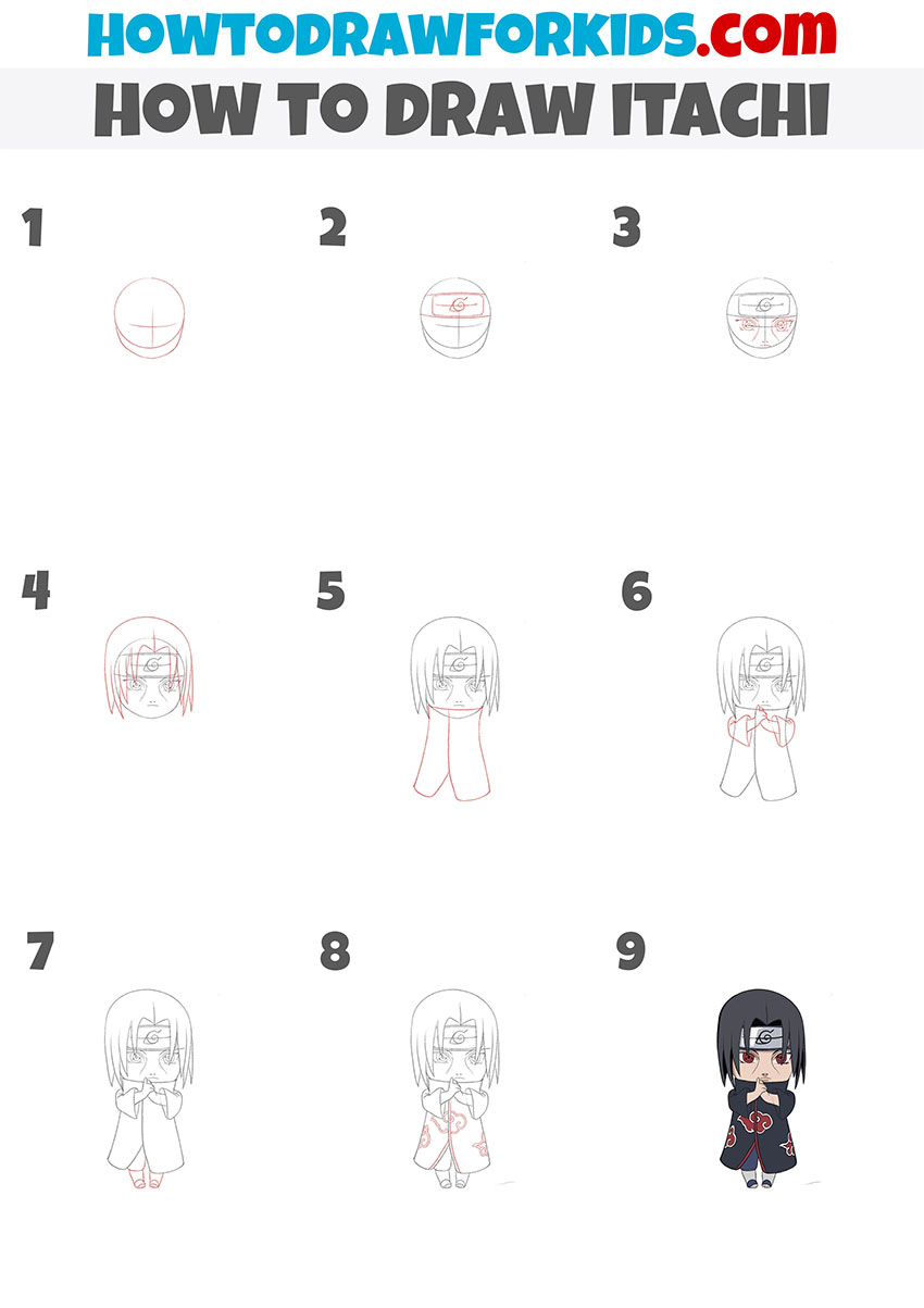 how to draw itachi step by step