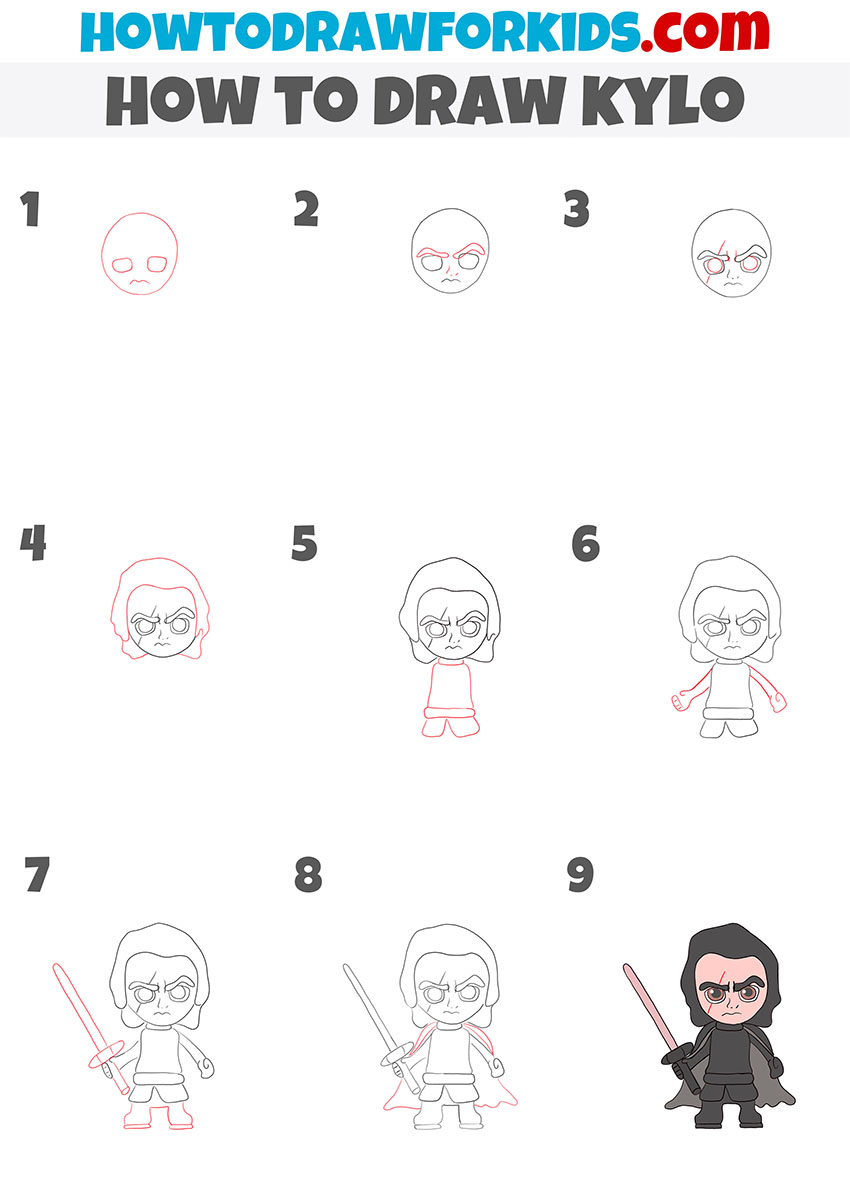 how to draw kylo step by step