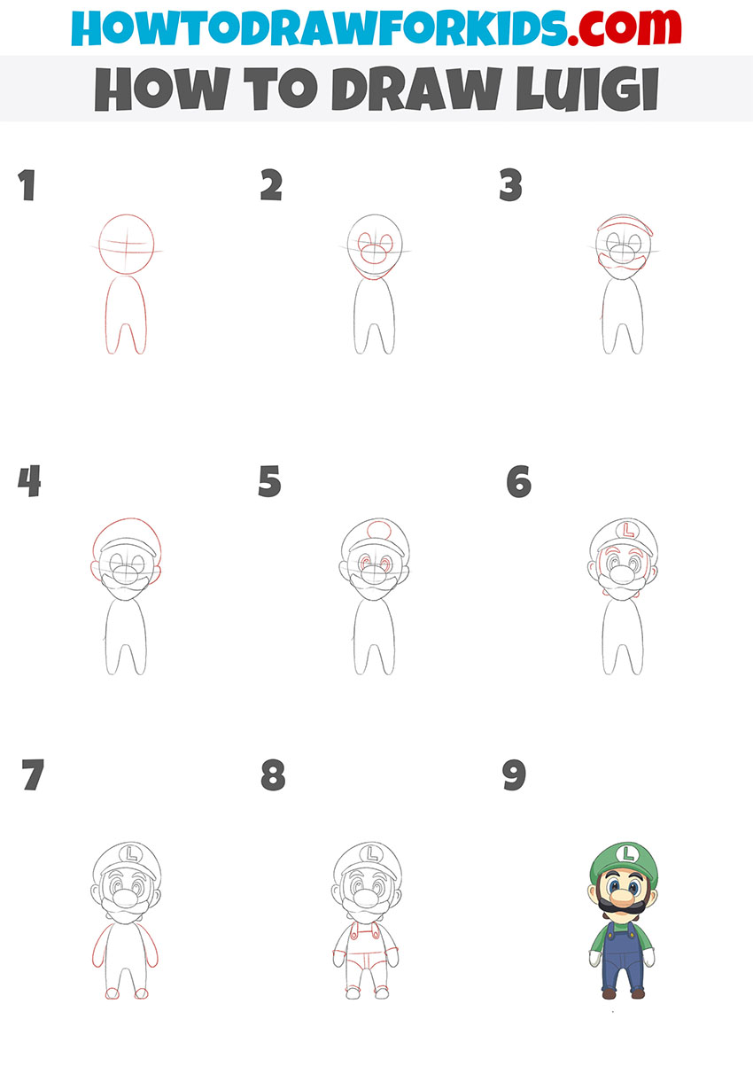 how to draw luigi step by step