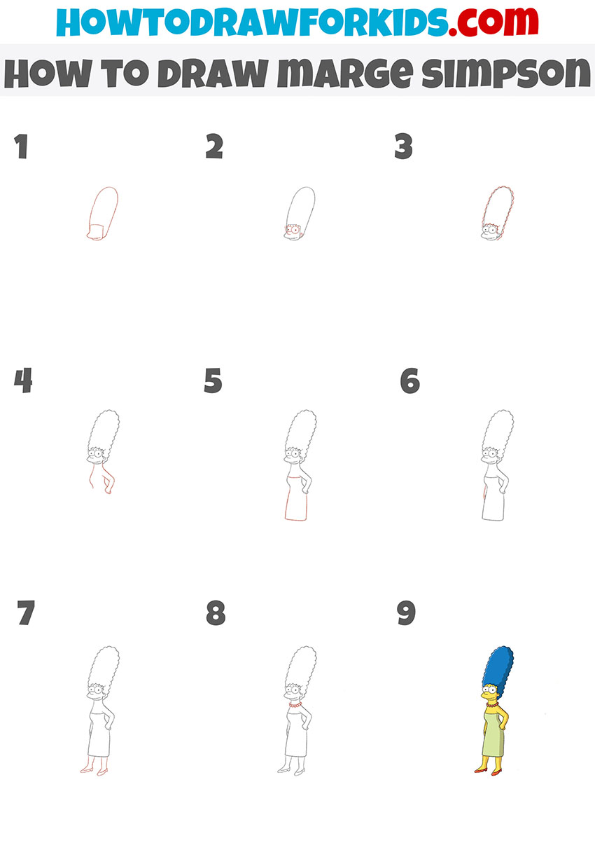 how to draw marge simpson step by step