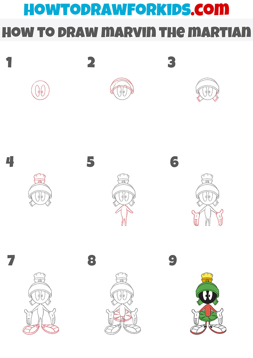 how to draw marvin the martian step by step