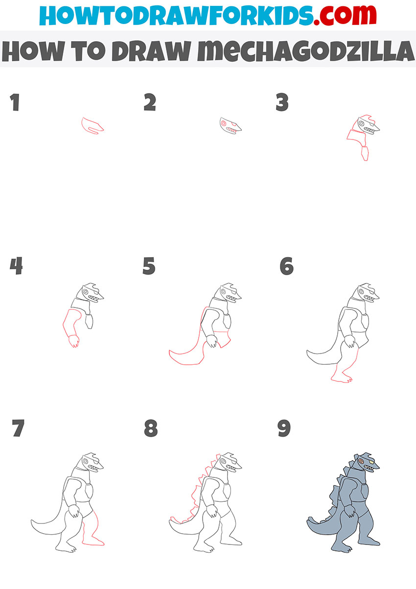 how to draw mechagodzilla step by step