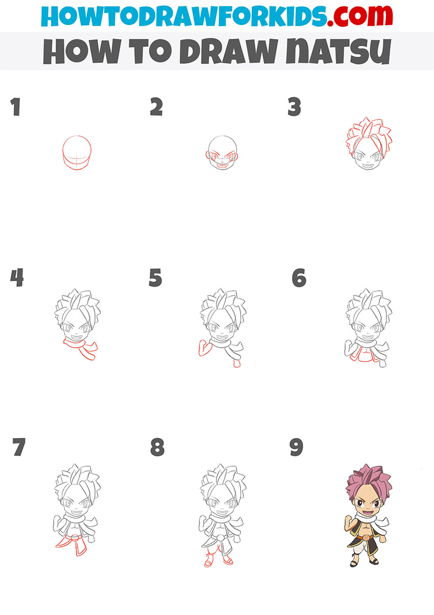 how to draw natsu step by step