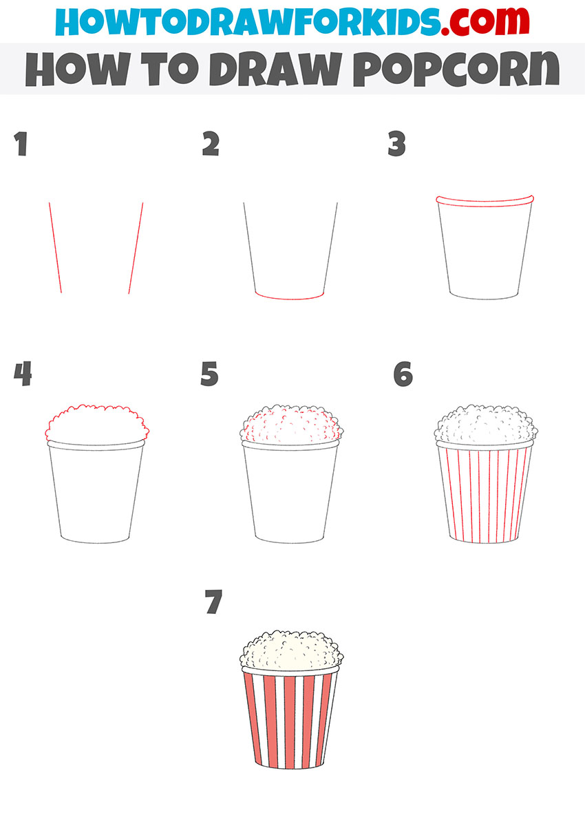 how to draw popcorn step by step