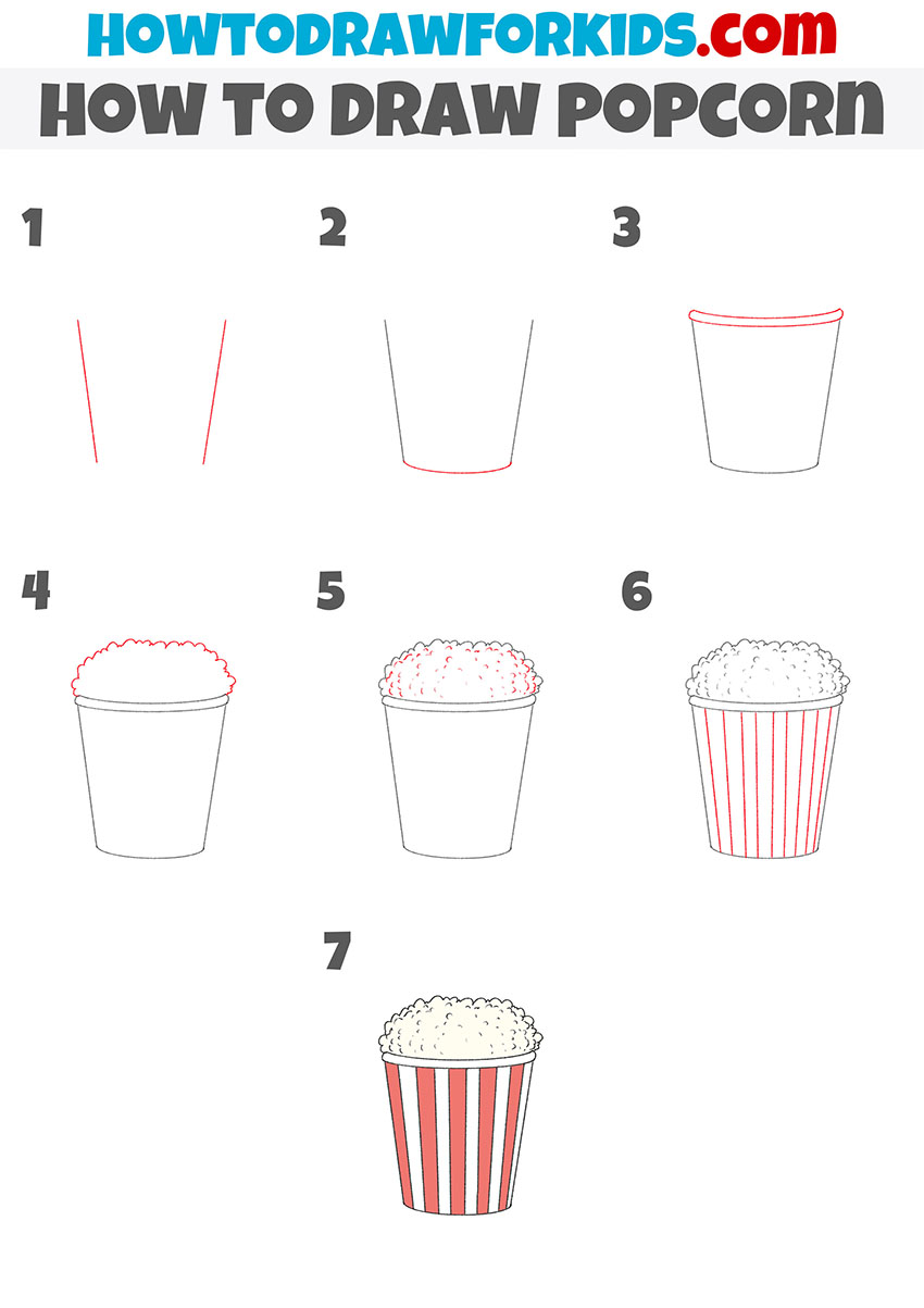 How to Draw Popcorn - Easy Drawing Tutorial For Kids