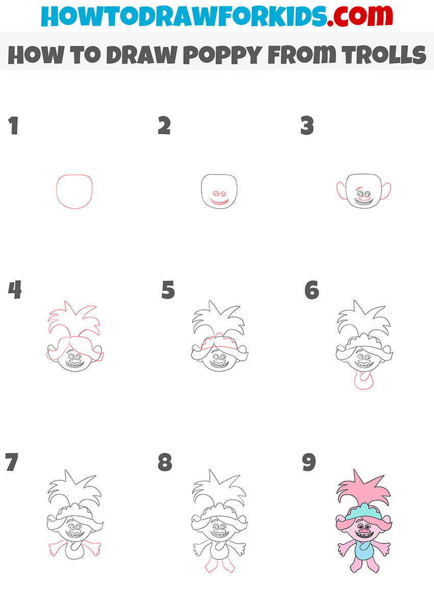 how to draw poppy from trolls step by step 1