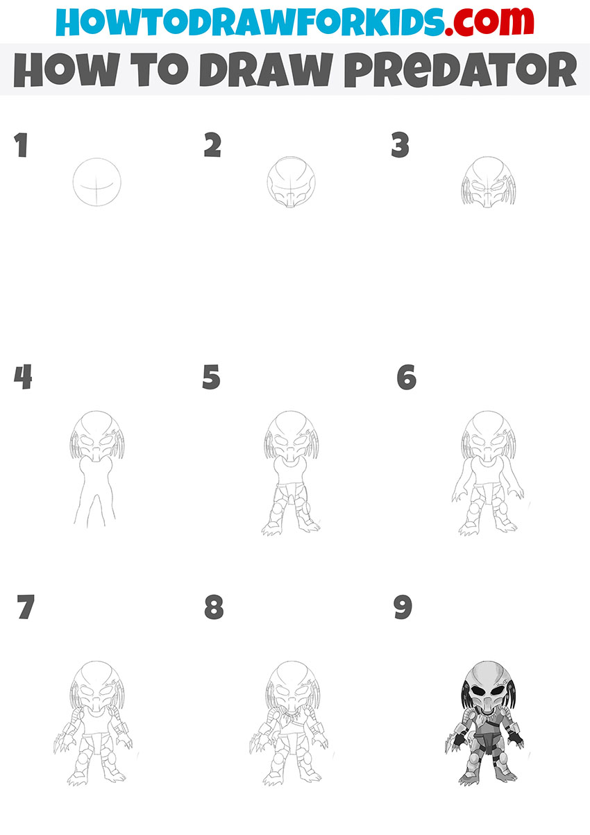 how to draw predator step by step